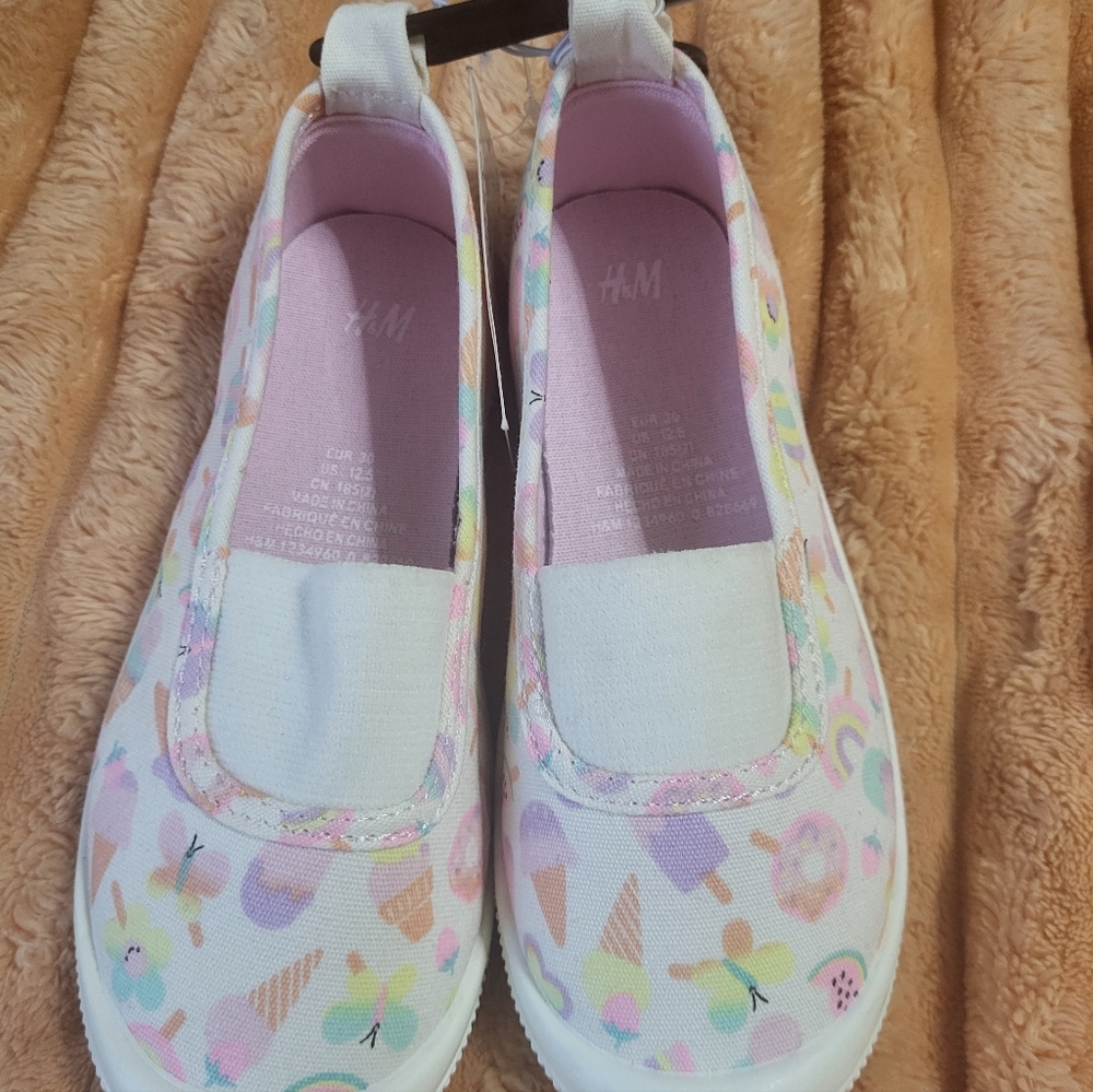 H&M Kids Pastel Ice Cream Print Slip-On Sneakers in Pink, Mint & Cream